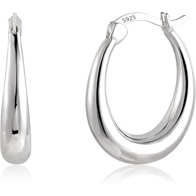 Loutade Creolen, zilver, 925 sterling zilver, ovale gedraaide creolen met 5A zirkonia, hypo-allergene oorbellen, voor het slapen van kraakbeen, zirkonia, lichte zilveren Huggie oorbellen voor dames Loutade Creolen, zilver, 925 sterling zilver, ovale gedraaide creolen met 5A zirkonia, hypo-allergene oorbellen, voor het slapen van kraakbeen, zirkonia, lichte zilveren Huggie oorbellen voor dames