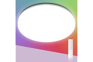 Aigostar RGB LED Ceiling Light with Remote Control, 18W Bathroom Ceiling Light 3000K-6500K 2100LM, Dimmable, Waterproof IP54 for Bedroom, Kitchen, etc