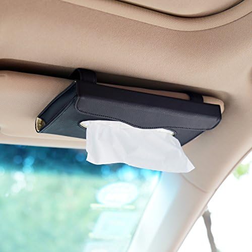 Corux PU Leather Car Visor &amp; Seat Back Tissue Case Holder with One Tissue Refill (Black)