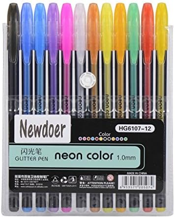 Newdoer 12 Packs Color Gel Ink Pens, The Best Gel Pen Set for Adult Colouring Newdoer Books,Draw,and Write,with 1.0mm Tip Range (12 Glitter)