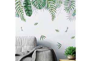 Green Tropical Palm Tree Leaves Wall Stickers, JOENCOST Tropical Green Leaf Plants Wall Decal, Peel and Stick Nature Jungle Wall Decor for Living Room Bedroom Door Decoration (Green)