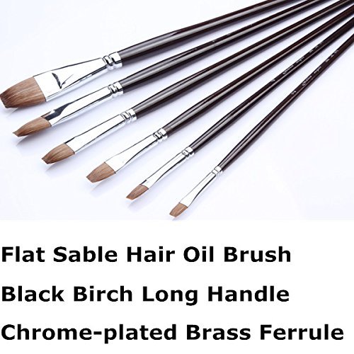 Golden Maple Brand Brush-Flat Red Sable Hair-Artist's Painting Supplies Crafts Paintbrushes Set 6pcs/set-Long Birch Wooden Handle-Oil,Acrylic,Watercolor Paints Set by Golden Maple