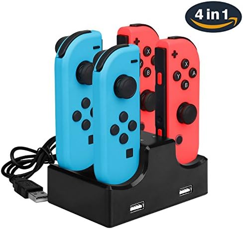 Neropoke Nintendo Switch Joy-Con Charging Dock 4 in 1 Charger Stand and Charging Holder with Individual LED Indicator USB Cable