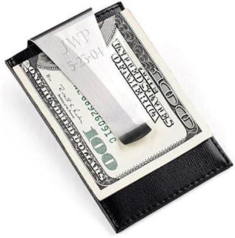 Personalized Top Grain Leather Credit Card Wallet Holder And Engraved Metal Money Clip by Creative Structures