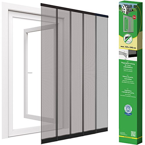 easy life Insektenschutz Tür Vorhang 125 x 240 cm Polyester Anthrazit Lamellenvorhang mit PVC Klemmleiste Fliegenvorhang