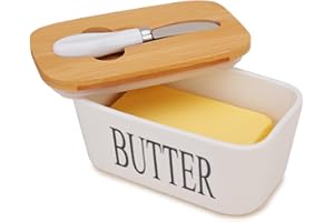 Maselniczka z pokrywką, ceramiczny pojemnik na masło Chase Chic z pokrywą i nożem, hermetyczny duży porcelanowy pojemnik na masło, idealny na 2 patyczki masła z zachodniego lub wschodniego wybrzeża
