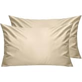 Lirex 2 Packs Pillow Covers, 100% Cotton Breathable Pillow Covers, Zip Closure 50 x 90 cm, Light Brown