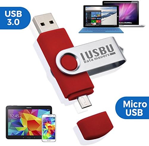 IUSBU 3.0 OTG Dual or Flip - USB Transfer Keys for Android SmartPhones, Tablets PC, Mac - 8GB,16GB, 32GB &amp; 64GB (16GB, RED-FLIP)