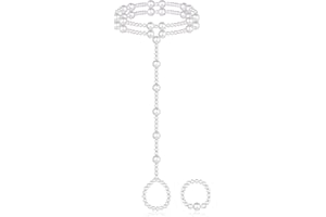 JeryWe Boho Fußkettchen für Frauen und Mädchen Gold Perle Kette Geschichtet Knöchel Armband Zehenring Set Einfach Sommer Strand Fuß Schmuck Armreif 1 Pcs