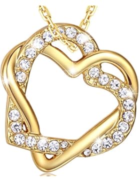 MARENJA-Weihnachtsgeschenke Fashion Halskette Damen-mit Double winkelde Herz Anhänger Kette-Vergoldet Schmuck...