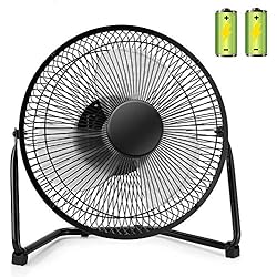 COMLIFE Grand Ventilateur de Bureau en Métal, Ventilateur de table alimenté par USB ou avec 2pcs 2200mAh batteries,2 vitesses, ventilateur USB silencieux pour la maison, le bureau(Diamètre28CM)
