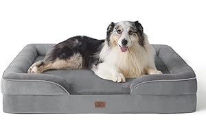 Bedsure Letto per Cani Grande 106x80x16.5 cm - Divano Taglia Grande in Uovo Foam, Colore Grigio, Cuscino Sfoderabile e Lavabile