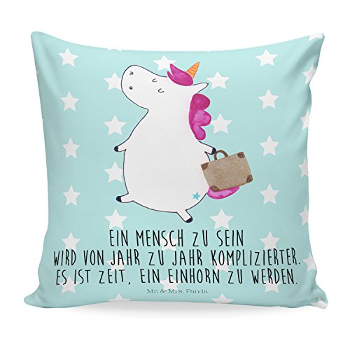 Mr. & Mrs. Panda Kissen 40x40 Einhorn Koffer - 100% handmade & handbedruckt - Einhorn, unicorn, Einhörner, Koffer, Verreisen, Reise, Gepäck, Abenteuer, Erwachsen, Kind, albern, Spaß, lustig, witzig, Kissen, Kissenhülle, Kopfkissen, Geschenk, Schenken Einhorn, unicorn, Einhörner, Koffer, Verreisen, Reise, Gepäck, Abenteuer, Erwachsen, Kind, albern, Spaß, lustig, witzig,