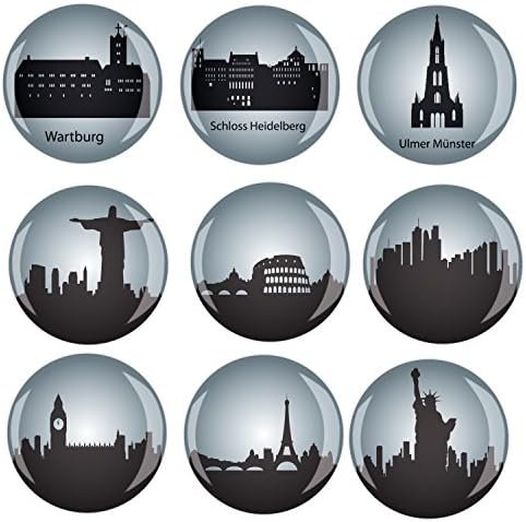 Magnets Set of 9 MBBIG02 Baudenk Mähler Cities in the World – Large and Strong Adhesive – For Kids, Children's Room, Office, Home, Fridge Whiteboard