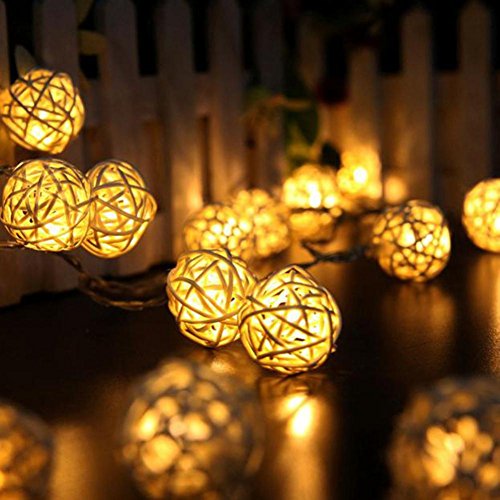 WINWINTOM 10 LED-Farbe Rattan-Kugel-Schnur-feenhafte Lichter für Weihnachtshochzeitsfest Heiß (Beige) - 5