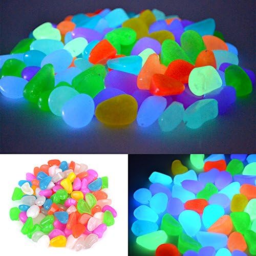 100pcs Glow in the Dark Rainbow Pebbles Garden Walkway Aquarium Tank (Colourful)