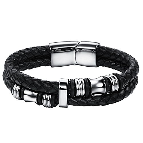 Preisvergleich Produktbild Gosear Männer Edelstahl Geflochten PU Leder Armband Armreif mit Magnetische Spange Zum Valentinstag Geburtstag Geschenk