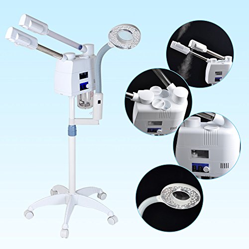 AceFox Professional 5in1 Hot Warm Cold Standing Facial Steamer with Ozone + Table LED Magnifying Lamp for Beauty Salon Spa