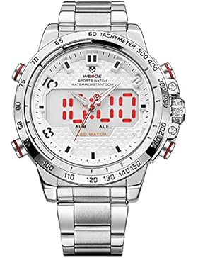 Alienwork LED Analog-Digital Armbanduhr sport Uhr Herren Uhren Multi-funktion XXL Oversized Metall weiss silber...