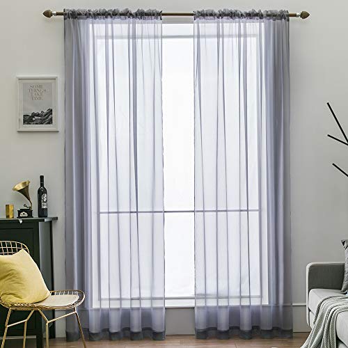 MIULEE 2 Panels Solid Color Sheer Window Curtains Smooth Elegant Window Voile Panels/Drapes/Treatment for Bedroom Living Room Light Gray 55" Wx88 L, Rod Pocket