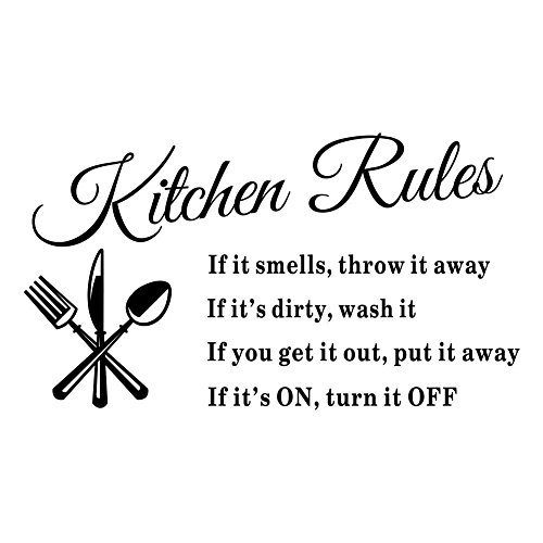 " kitchen rules" Schwarze Worte Wandbild Wandtattoo Wandaufkleber Wandsticker Wandbilder Aufkleber Deko. PVC für die Küche Entfernbar