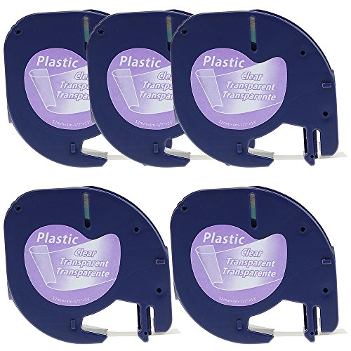 Anycolor 5x Cintas de Etiquetas Compatibles con Dymo LetraTag 12267 12mm x 4m para LT-100H LT-100T LT-110T QX 50 XR XM 2000 Plus Negro sobre Transparente