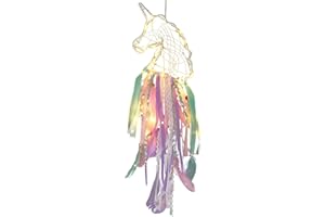 NHQZ 1 Pezzi Led Acchiappasogni, Unicorno Acchiappasogni Bambina, Fiore Fatto A Mano Piume Acchiappasogni Decorazione Per La Casa Per A Parete Ornamento Craft Regalo