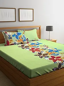 MAFATLAL 180 TC Cotton Double Bed Sheet with 2 Pillow Cover - Queen, Green (HFBSOSDLAS1134)
