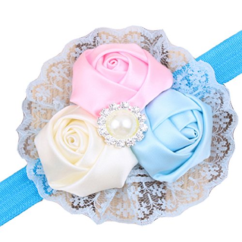 Culater® 1PC Lovely Baby Girls Hair Band Rose Pearl Diamond Lace Baby Headband (Blue)