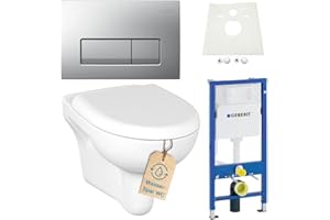 HSI-EXPERT Geberit Duofix Vorwandelement mit Bernado WC spülrandlos mit Beschichtung, Komplett-Set Delta51 chrom