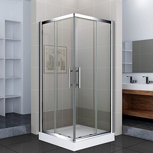 Duschkabine Duschwand Duschabtrennung Eckdusche, Echtglas, Schiebetür mit Tasse 80x80x195 oder 90x90x195, Viertelkreis Eckig