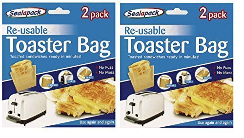 4 Pack Reusable Toaster Toastie Sandwich Toast Bags Pockets Toasty Toastabags by Sealapack