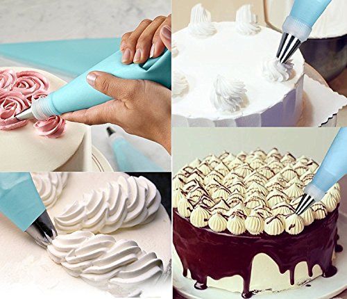 50-Teiliger Set Zum Dekorieren Von Kuchen: 30 Edelstahl-Garnieraufsätze / Spritztüllen, 2 Wiederverwendbare Spritzbeutel, 2 Verbindungsstücke, 10 Einwegspritzbeutel, 4 Silikon-Kuchenformen Und Ein Aufbewahrungsbehälter || Exklusives E-Book Inclusive || Das Ultimative Kuchendekorset – Perfekt Für Kuchen, Cupcakes, Plätzchen Und Gebäck - 3