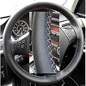 BIGZOOM Stalian Leather Black Car Steering Wheel Cover for Hyundai Santro Xing