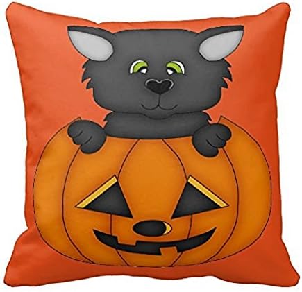 WENSING Black Cat In A Pumpkin Halloween Throw Pillow Case 18x18Inch