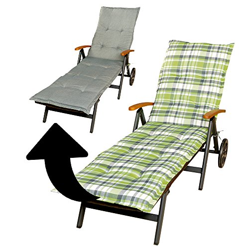 Wende-Auflage für Gartenliege 52 x 204 cm, Dicke 5cm, hellgrau-grün
