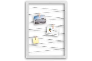 CLAMARO 'Collage Flex' Fotohalter 50x70 cm | Weiß Matt | Bilderrahmen Fotorahmen Collage mit Gummibändern und Foto Holzklammern | Ideal als Galerie für Fotos oder Postkarten