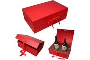 JAZLAX Large Luxury Gift Box for Presents Size 33x22x11cm, Magnetic Gift Box with Tissue Paper Birthday Wedding Bridesmaid Groomsman Anniversary Valentines Baby Gift (Red with Ribbon)