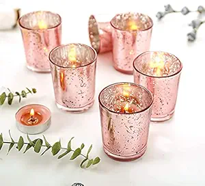 The Purple Tree Rose Gold Mercury Votive Tealight Candle Holders for Diwali Christmas (Pack of 12) Diwali Tealights, Corporate Gifts, Home Decor Gift Item , Diwali Decoration , Christmas Decorations