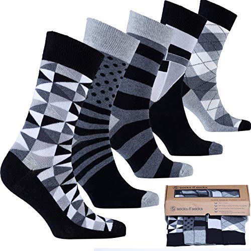 socks n socks-Hombre de 5 pares de lujo Divertido algodón Colorido Guay Vestido Calcetines Caja de regalo