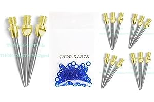 THOR-DARTS 3-6-9-12 punte in acciaio per freccette in acciaio dorato e argento + anelli in gomma + alette – Punte in metallo