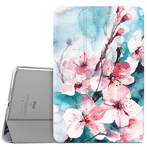 MoKo Hülle für iPad Mini 4 - PU Leder Tasche Schutzhülle Schale Smart Case mit Translucent Rücken Deckel, mit Auto Schlaf / Wach Funktion und Stanfunktion für Apple iPad Mini 4 2015 Genaration 7.9 Zoll IOS Tablet, Pfirsichblüte