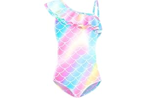 Lito Angels Costume Intero da Sirena per Bambina Costume da Bagno Monospalla con Volant, età 3 – 10 Anni