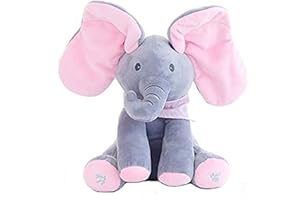 Funthy Peek A Boo Elephant Animated Talking Singing Elephant Plush Huggable Toy Baby Stuffed Animals Elephant Plush Interactive Toy Figures for Baby Toddlers Kids Boys Girls Gift Soft Sound Toy-Pink