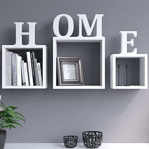 Vicco Wandregal 3er Set – 3 Größen Deko Würfelregal Holz Hängeregal Cube Büroregal CD Buch Sonoma Eiche (Weiß) - 3