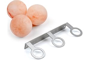 Saunainter Himalayan Salzkugeln mit Edelstahl-Wandhalterung - Natürlicher Luftreiniger und Salztherapie für die Sauna (3 Stück mit Wandhalterung)