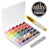 ★ Bobinas de hilo de coser - 36 colores surtidos de rosca de bobina preenrollada con hilos de poliéster de 53 yard de largo para cada bobina, diseño de doble plástico transparente lateral no distorsiona o absorbe aceites de máquina.