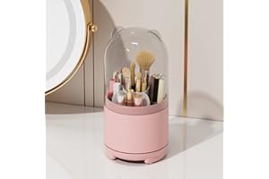 Kelsin Porta pennelli da Trucco con Coperchio Antipolvere 360°Rotante Cosmetic Organizer Supporto per Spazzole a Grande Capacità per Bagno, Scrivania, Piano Di Lavoro