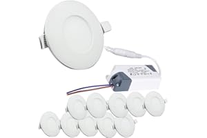 BFYLIN 10er Ultraslim Slim LED Panel Rund Einbaustrahler Einbauleuchte 3W Kaltweiß Deckenstrahler Deckenleuchte Deckenlampe Einbau Lampe inkl.Trafo