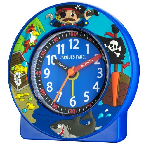 JACQUES FAREL ACN6666-G Piraten Uhr Junge Kinderwecker Wecker Kunststoff Analog Alarm blau leise Sekunde